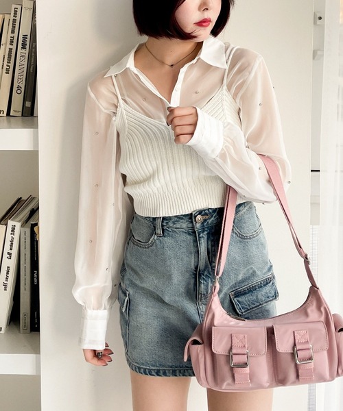 Heather（ヘザー）の「ビスチェSETビジューシャツ　111421（シャツ/ブラウス・レディース・ホワイト/ブラック・FREE）」の9枚目の写真