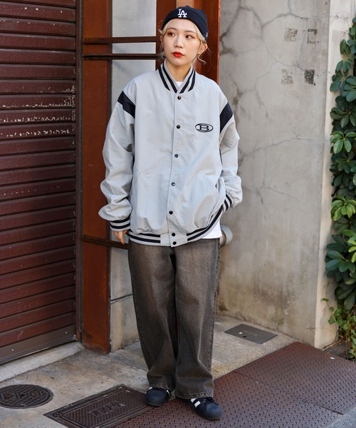 SPINNS（スピンズ）の「【ユニセックスで着用可能】ラインリブナイロンスタジャン（スタジャン・メンズ・ブラック/グレー/カーキ・ONESIZE）」の7枚目の写真