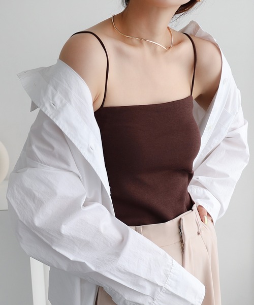 andme(アンドミー)の「【新色追加】コットンスムースカップ付きキャミソール(キャミソール・レディース・チャコールグレー/ブラウン/キナリ/ブラック/セージグリーン/ベージュ/ネイビー・M)」の4枚目の写真