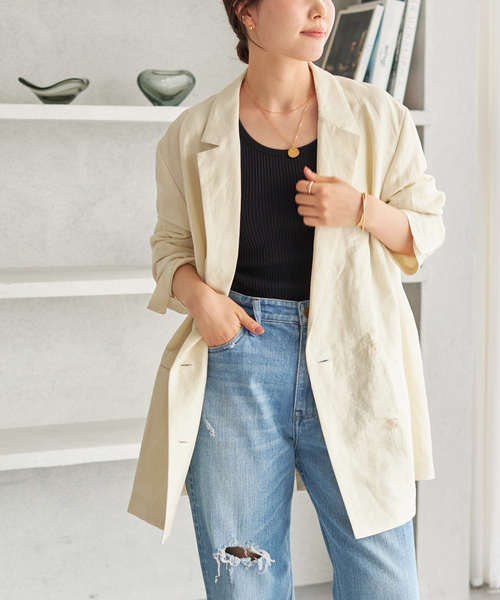 【美品】plage VIS/LINEN DB ジャケット / グレー plage（プラージュ）の「VIS/LINEN DB ジャケット（テーラード