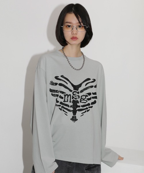 MSG（エムエスジー）の「ヴィンテージライクロングスリーブハートモチーフピグメントロンT（Tシャツ/カットソー・メンズ・ブラック/オフホワイト/グレー・XL/S/M/L）」の3枚目の写真