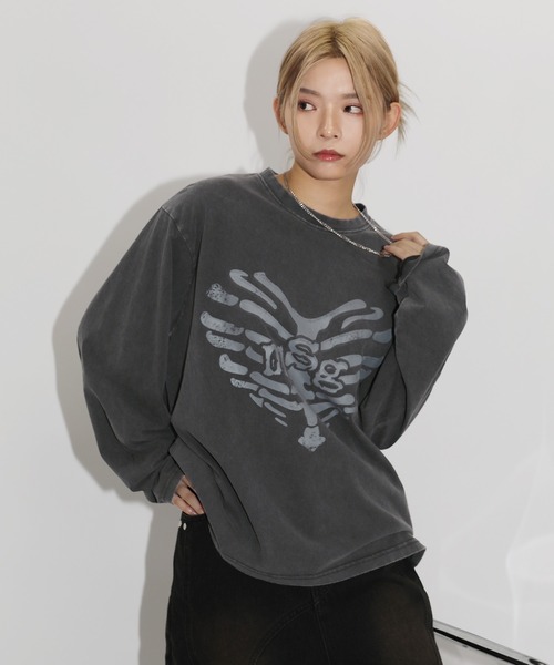MSG（エムエスジー）の「ヴィンテージライクロングスリーブハートモチーフピグメントロンT（Tシャツ/カットソー・メンズ・ブラック/オフホワイト/グレー・XL/S/M/L）」の14枚目の写真