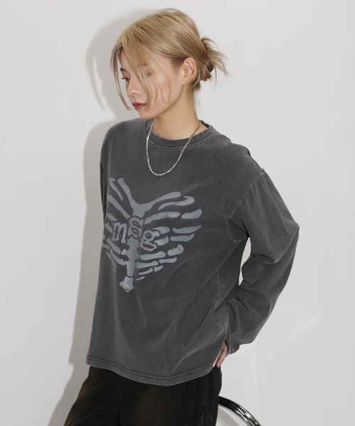 MSG（エムエスジー）の「ヴィンテージライクロングスリーブハートモチーフピグメントロンT（Tシャツ/カットソー・メンズ・ブラック/オフホワイト/グレー・XL/S/M/L）」の16枚目の写真