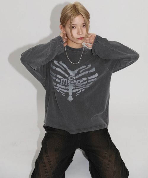 MSG（エムエスジー）の「ヴィンテージライクロングスリーブハートモチーフピグメントロンT（Tシャツ/カットソー・メンズ・ブラック/オフホワイト/グレー・XL/S/M/L）」の18枚目の写真