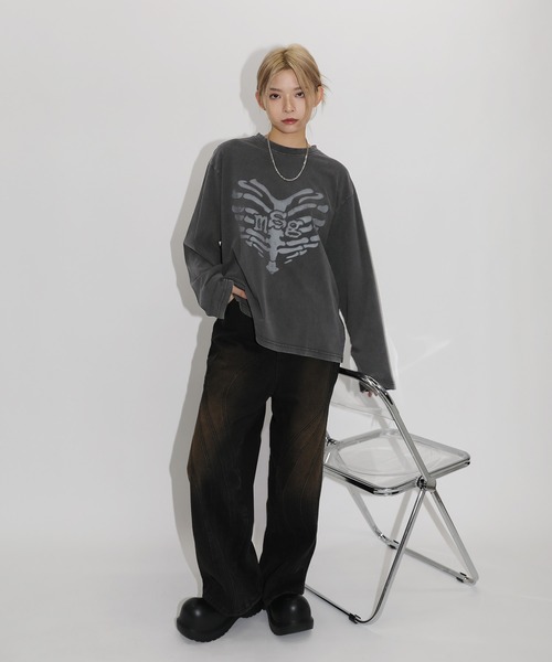 MSG（エムエスジー）の「ヴィンテージライクロングスリーブハートモチーフピグメントロンT（Tシャツ/カットソー・メンズ・ブラック/オフホワイト/グレー・XL/S/M/L）」の19枚目の写真