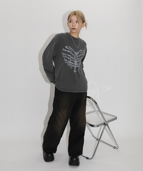 MSG（エムエスジー）の「ヴィンテージライクロングスリーブハートモチーフピグメントロンT（Tシャツ/カットソー・メンズ・ブラック/オフホワイト/グレー・XL/S/M/L）」の21枚目の写真
