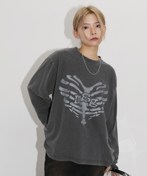 MSG（エムエスジー）の「ヴィンテージライクロングスリーブハートモチーフピグメントロンT（Tシャツ/カットソー・メンズ・ブラック/オフホワイト/グレー・XL/S/M/L）」の15枚目の写真