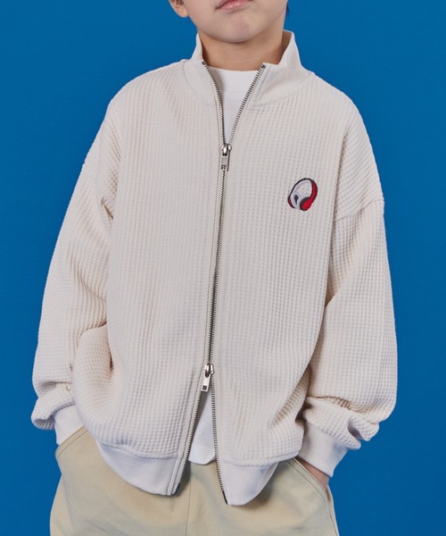 PAIRMANON STREET（ペアマノンストリート）の「【PAIRMANON STREET】長袖 ワッフル ドライバーズ ジップ カーディガン（カーディガン/ボレロ・キッズ・ネイビー/アイボリー/ブラック・100/110/120/130/140/150/90）」の4枚目の写真