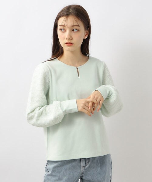 index（インデックス）の「◆キーネックプルオーバー【洗濯機洗い可】（Tシャツ/カットソー・レディース・ホワイト/ライトグリーン/ブラック・36/38/40/42）」の3枚目の写真