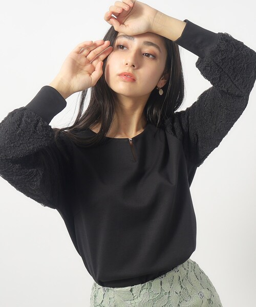 index（インデックス）の「◆キーネックプルオーバー【洗濯機洗い可】（Tシャツ/カットソー・レディース・ホワイト/ライトグリーン/ブラック・36/38/40/42）」の2枚目の写真