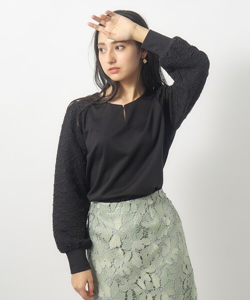 index（インデックス）の「◆キーネックプルオーバー【洗濯機洗い可】（Tシャツ/カットソー・レディース・ホワイト/ライトグリーン/ブラック・36/38/40/42）」の8枚目の写真