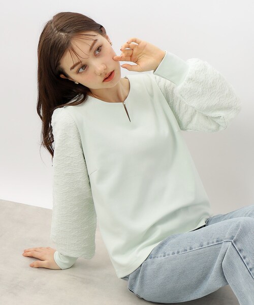 index（インデックス）の「◆キーネックプルオーバー【洗濯機洗い可】（Tシャツ/カットソー・レディース・ホワイト/ライトグリーン/ブラック・36/38/40/42）」の12枚目の写真