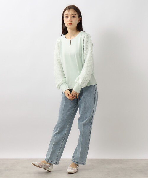 index（インデックス）の「◆キーネックプルオーバー【洗濯機洗い可】（Tシャツ/カットソー・レディース・ホワイト/ライトグリーン/ブラック・36/38/40/42）」の14枚目の写真