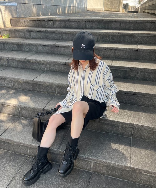 ISOOK（アイスー）の「【ISOOK / アイスー】とろみストライプオーバーシャツ / ユニセックス オーバーサイズ シャツブラウス 変形 ZOZOTOWN限定（シャツ/ブラウス・レディース・ブルー/イエロー・FREE）」の7枚目の写真