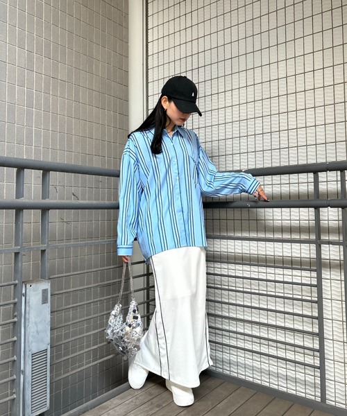 マーブルストライプ とろみブラウス ISOOK / アイスー】とろみストライプオーバーシャツ / ユニセックス