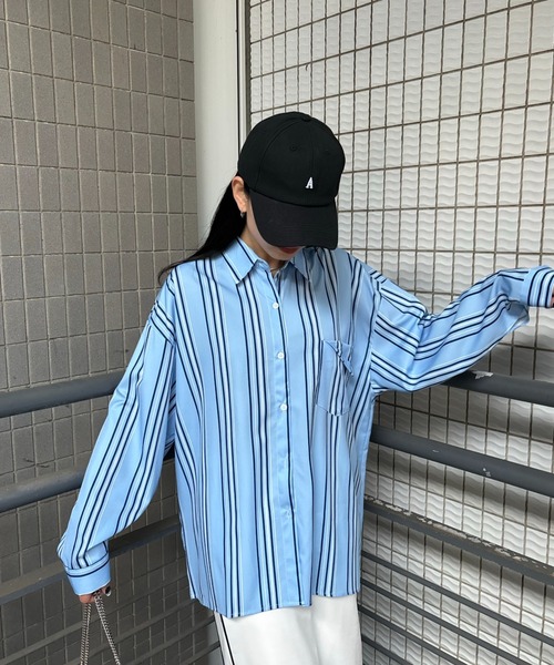 ISOOK（アイスー）の「【ISOOK / アイスー】とろみストライプオーバーシャツ / ユニセックス オーバーサイズ シャツブラウス 変形 ZOZOTOWN限定（シャツ/ブラウス・レディース・ブルー/イエロー・FREE）」の18枚目の写真