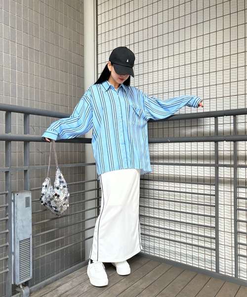 ISOOK / アイスー】とろみストライプオーバーシャツ / ユニセックス