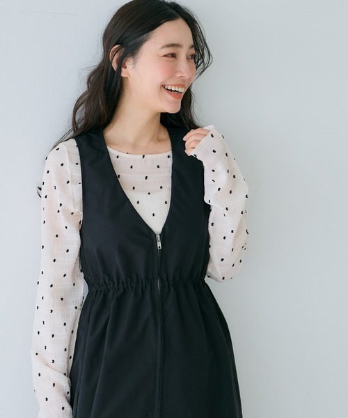 coca（coca）（コカ）の「【WEB限定セール】パリフワVネックジッパージャンパースカート（ジャンパースカート・レディース・ホワイト/ブラック/ドット・ONE SIZE/M/L）」の10枚目の写真