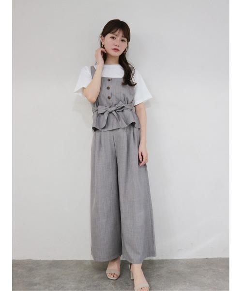 CECIL McBEE(セシルマクビー)の「ウエストリボンビスチェxワイドパンツ インナー3点SET(ワンピース・レディース・グレー/ブラック/グリーン/モカ・MEDIUM/LARGE)」の3枚目の写真