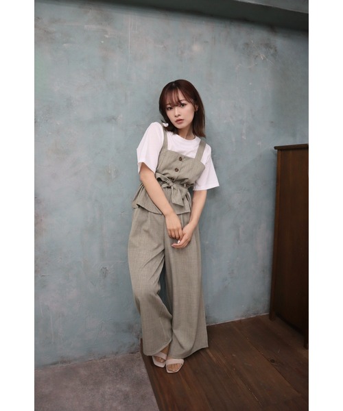 CECIL McBEE(セシルマクビー)の「ウエストリボンビスチェxワイドパンツ インナー3点SET(ワンピース・レディース・グレー/ブラック/グリーン/モカ・MEDIUM/LARGE)」の4枚目の写真