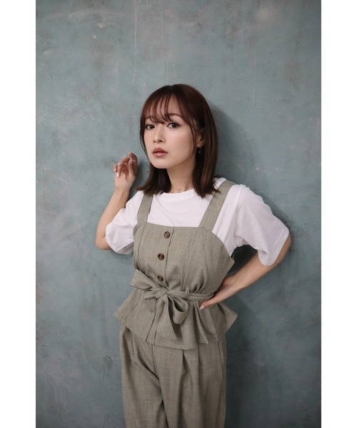 CECIL McBEE(セシルマクビー)の「ウエストリボンビスチェxワイドパンツ インナー3点SET(ワンピース・レディース・グレー/ブラック/グリーン/モカ・MEDIUM/LARGE)」の5枚目の写真