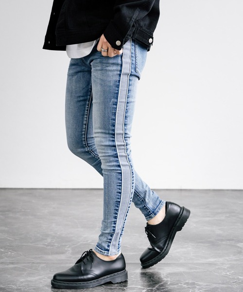 【セール】サイド切り替えパイピングスキニーパンツ（デニムパンツ）｜Rocky Monroe（ロッキーモンロー）