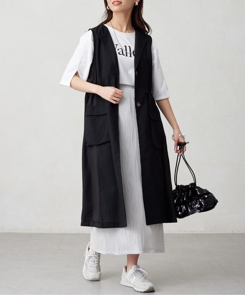 Chez toi(シェトワ)の「リネン×シアー切替ドロストジレコート(ベスト・レディース・ベージュ/オフホワイト/ブラック・FREE)」の3枚目の写真