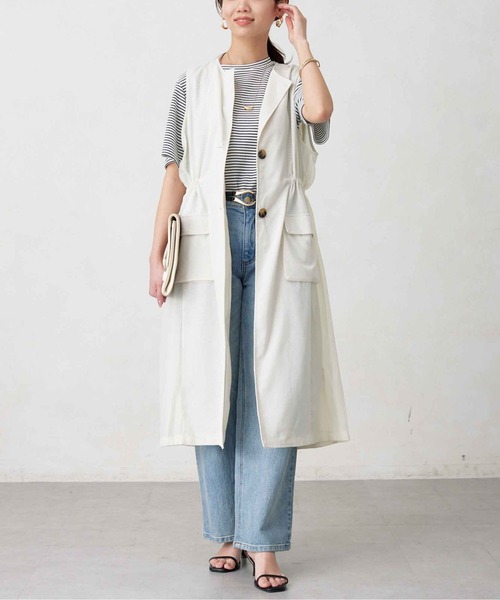 Chez toi(シェトワ)の「リネン×シアー切替ドロストジレコート(ベスト・レディース・ベージュ/オフホワイト/ブラック・FREE)」の21枚目の写真