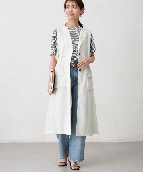 Chez toi(シェトワ)の「リネン×シアー切替ドロストジレコート(ベスト・レディース・ベージュ/オフホワイト/ブラック・FREE)」の19枚目の写真