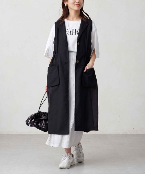 Chez toi(シェトワ)の「リネン×シアー切替ドロストジレコート(ベスト・レディース・ベージュ/オフホワイト/ブラック・FREE)」の13枚目の写真