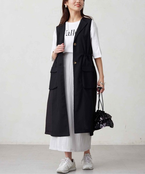 Chez toi(シェトワ)の「リネン×シアー切替ドロストジレコート(ベスト・レディース・ベージュ/オフホワイト/ブラック・FREE)」の12枚目の写真