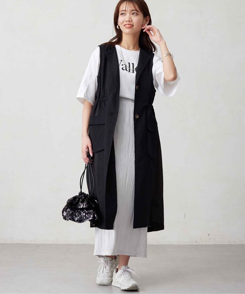 Chez toi(シェトワ)の「リネン×シアー切替ドロストジレコート(ベスト・レディース・ベージュ/オフホワイト/ブラック・FREE)」の11枚目の写真