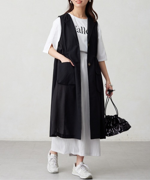 Chez toi(シェトワ)の「リネン×シアー切替ドロストジレコート(ベスト・レディース・ベージュ/オフホワイト/ブラック・FREE)」の14枚目の写真