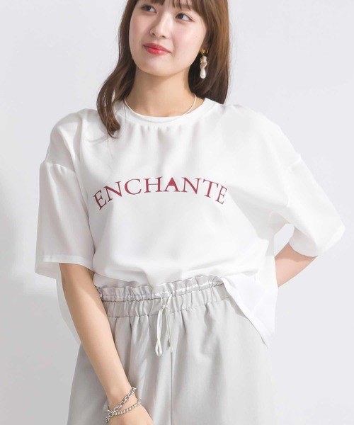 PICCIN(ピッチン)の「【WEB限定】フロント配色ロゴジョーゼットプルオーバー(Tシャツ/カットソー・レディース・オフホワイト/チャコールグレー/ブラック・M)」の1枚目の写真