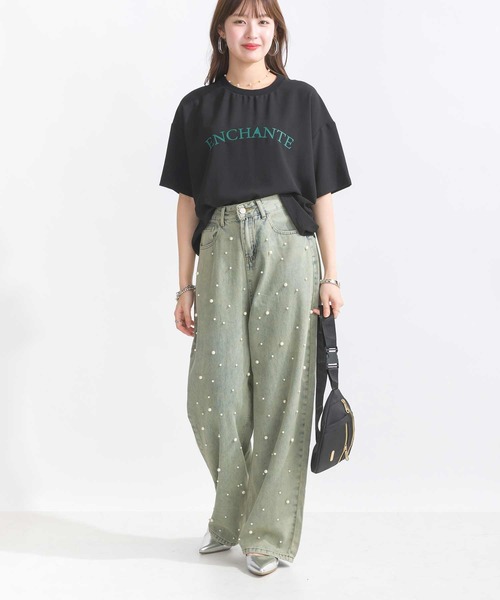 PICCIN(ピッチン)の「【WEB限定】フロント配色ロゴジョーゼットプルオーバー(Tシャツ/カットソー・レディース・オフホワイト/チャコールグレー/ブラック・M)」の8枚目の写真