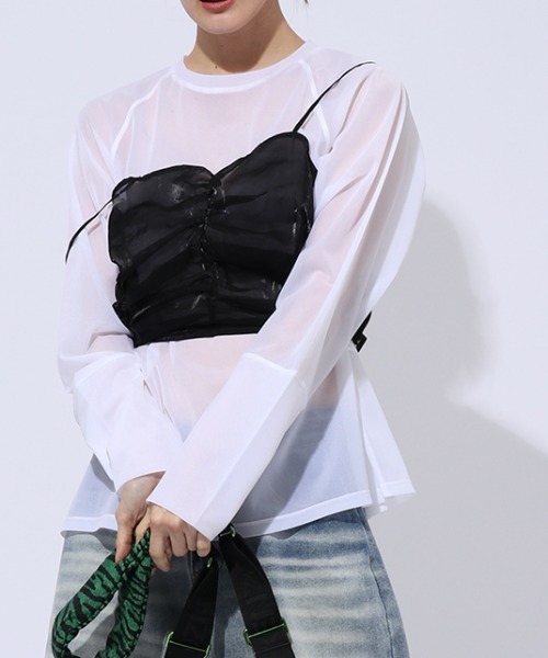 ENIM BY VICKY(エニムバイビッキー)の「シアーラグランロンT《手洗い可能》(Tシャツ/カットソー・レディース・ホワイト/ブルー/ブラック・M)」の1枚目の写真