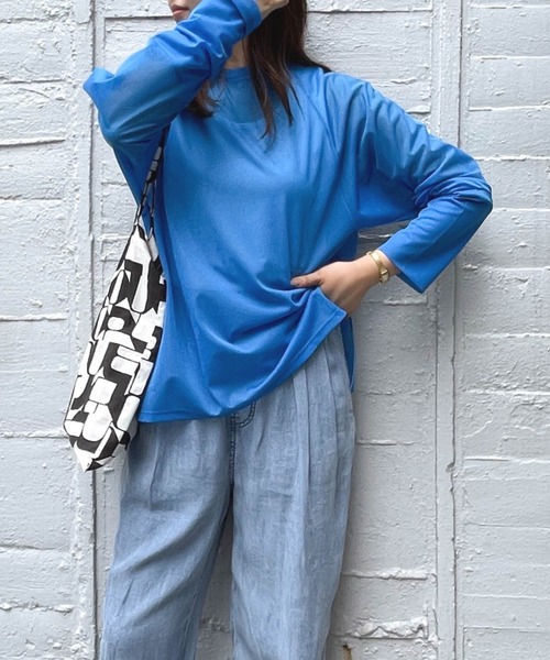 ENIM BY VICKY(エニムバイビッキー)の「シアーラグランロンT《手洗い可能》(Tシャツ/カットソー・レディース・ホワイト/ブルー/ブラック・M)」の3枚目の写真