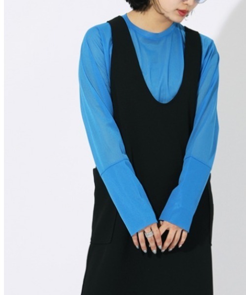 ENIM BY VICKY(エニムバイビッキー)の「シアーラグランロンT《手洗い可能》(Tシャツ/カットソー・レディース・ホワイト/ブルー/ブラック・M)」の4枚目の写真