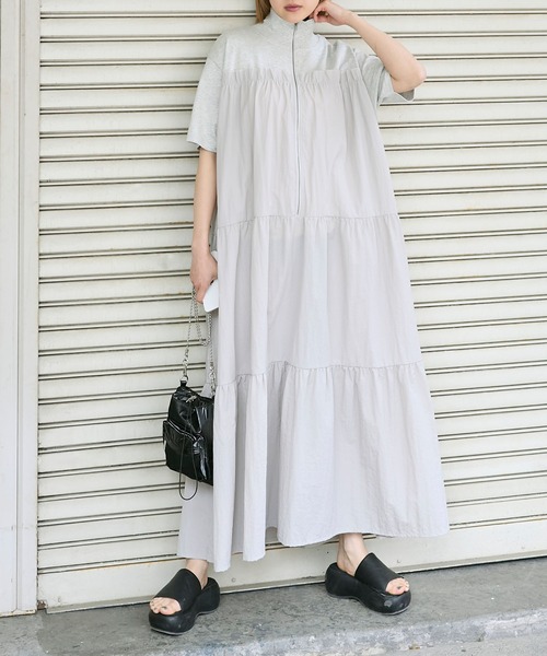 forksy.(フォルクシー)の「【forksy.】ハーフジップドッキングティアード半袖ワンピース(ワンピース・レディース・オートミール/ネイビー/スミクロ/ライトブルー/グレー・FREE)」の16枚目の写真