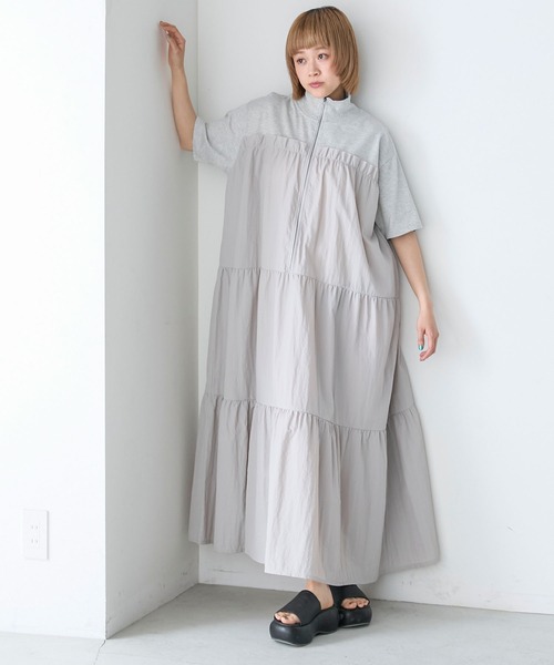 forksy.(フォルクシー)の「【forksy.】ハーフジップドッキングティアード半袖ワンピース(ワンピース・レディース・オートミール/ネイビー/スミクロ/ライトブルー/グレー・FREE)」の18枚目の写真