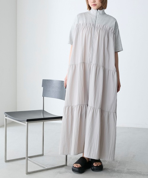 forksy.(フォルクシー)の「【forksy.】ハーフジップドッキングティアード半袖ワンピース(ワンピース・レディース・オートミール/ネイビー/スミクロ/ライトブルー/グレー・FREE)」の19枚目の写真