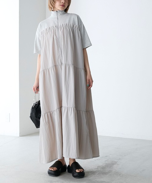 forksy.(フォルクシー)の「【forksy.】ハーフジップドッキングティアード半袖ワンピース(ワンピース・レディース・オートミール/ネイビー/スミクロ/ライトブルー/グレー・FREE)」の21枚目の写真