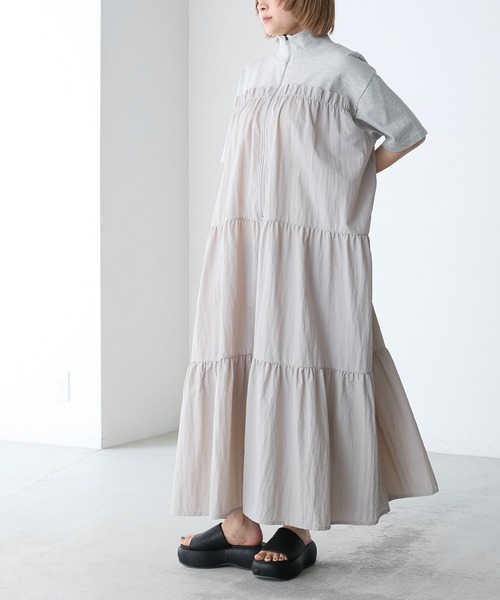 forksy.(フォルクシー)の「【forksy.】ハーフジップドッキングティアード半袖ワンピース(ワンピース・レディース・オートミール/ネイビー/スミクロ/ライトブルー/グレー・FREE)」の10枚目の写真