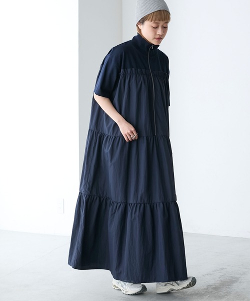 フォクシー♡ティアードワンピース forksy.】ハーフジップドッキングティアード半袖ワンピース