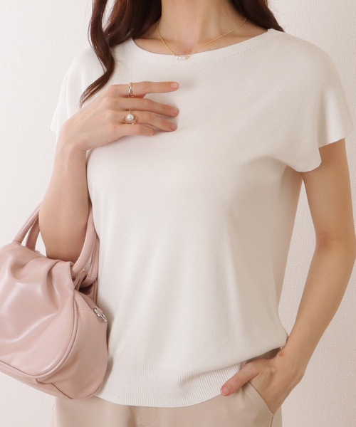 Lace Ladies（レースレディース）の「ソリッドカラー ラウンドネック ドルマン 半袖 プルオーバー（ニット/セーター・レディース・ライトブルー/ホワイト/ダークグレー/アイボリー・FREE）」の2枚目の写真