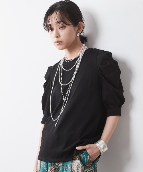 CHIC STYLE(シックスタイル)の「<大きいサイズ>綿100%パフスリーブカットソー シックスタイル(Tシャツ/カットソー・レディース・ブラウン/ブラック・5L/4L/3L/LL/L)」の2枚目の写真