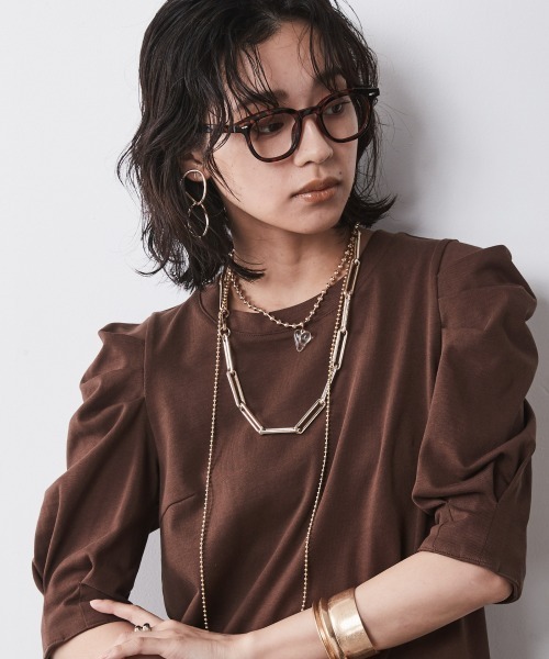 CHIC STYLE(シックスタイル)の「<大きいサイズ>綿100%パフスリーブカットソー シックスタイル(Tシャツ/カットソー・レディース・ブラウン/ブラック・5L/4L/3L/LL/L)」の4枚目の写真