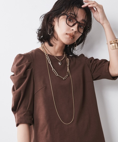 CHIC STYLE(シックスタイル)の「<大きいサイズ>綿100%パフスリーブカットソー シックスタイル(Tシャツ/カットソー・レディース・ブラウン/ブラック・5L/4L/3L/LL/L)」の5枚目の写真