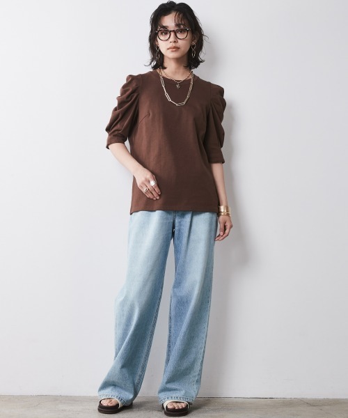 CHIC STYLE(シックスタイル)の「<大きいサイズ>綿100%パフスリーブカットソー シックスタイル(Tシャツ/カットソー・レディース・ブラウン/ブラック・5L/4L/3L/LL/L)」の8枚目の写真