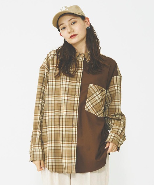 MILKFED.(ミルクフェド)の「BLOCK PLAID SHIRTS(シャツ/ブラウス・レディース・ベージュ/ネイビー・ONE SIZE)」の2枚目の写真